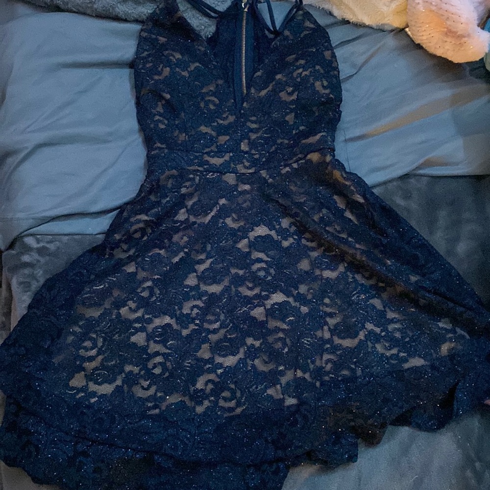 Dark blue/tan sparkly semi dress